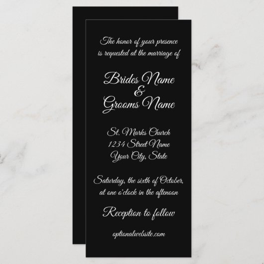 Zwart Tall Skinny Calligrafie Bruiloft uitnodiging (Voorkant / Achterkant)