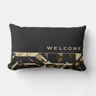 Zwart Tan & Beige Abstract Geometrisch Welkom Buitenkussen