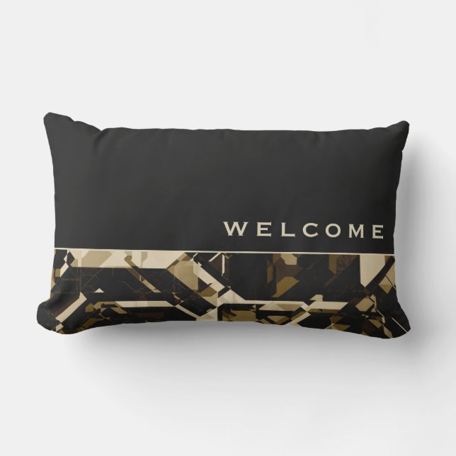 Zwart Tan & Beige Abstract Geometrisch | Welkom Buitenkussen (Voorkant)