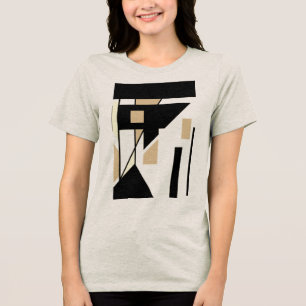 Zwart Tan Beige MCM Look Geometrische Vormen Abstr Tri-Blend Shirt