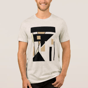 Zwart Tan Beige MCM Look Geometrische Vormen Abstr Tri-Blend Shirt