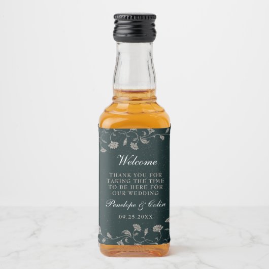  Zwart Tan Bruiloft Welkomstmand Mini Likeurfles Etiket (Voorkant)
