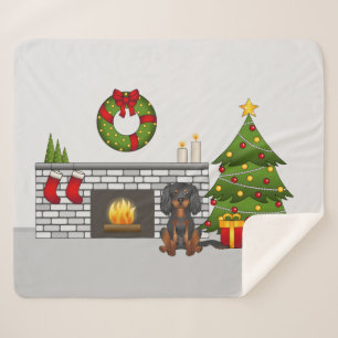 Zwart & Tan Cavalier in een feestelijke kerstkamer Sherpa Deken