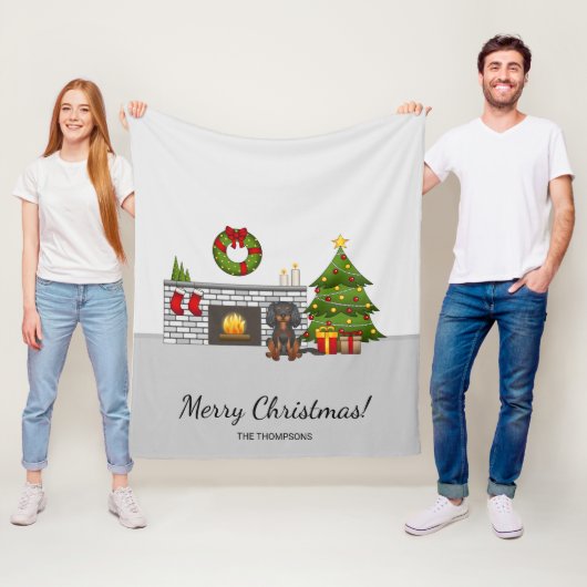 Zwart & Tan Cavalier in een kerstkamer & tekst Fleece Deken (In situ)