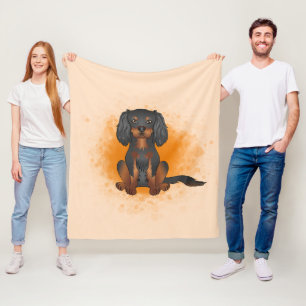 Zwart & Tan Cavalier King Charles-hond op oranje Fleece Deken
