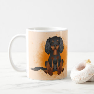 Zwart & Tan Cavalier King Charles-hond op oranje Koffiemok