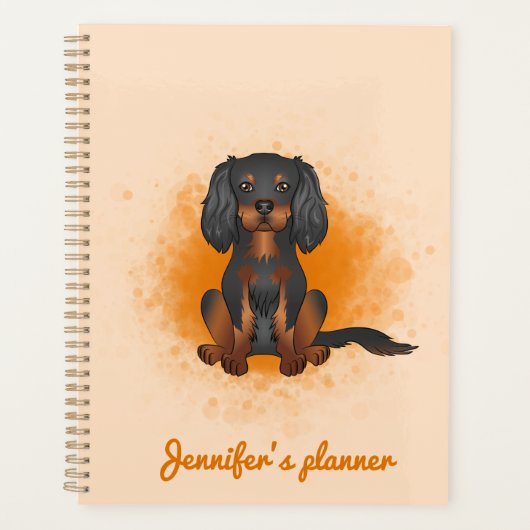 Zwart & Tan Cavalier King Charles-hond op oranje Planner (Voorkant)
