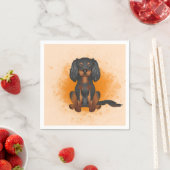 Zwart & Tan Cavalier King Charles-hond op oranje Servet (Insitu)