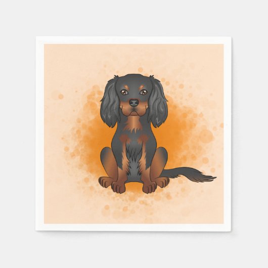 Zwart & Tan Cavalier King Charles-hond op oranje Servet (Voorkant)