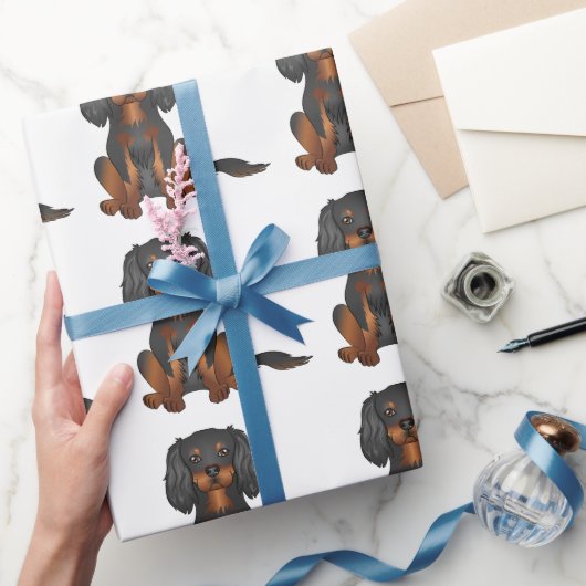 Zwart & Tan Cavalier King Charles Spaniel Patroon Cadeaupapier (Geschenken)