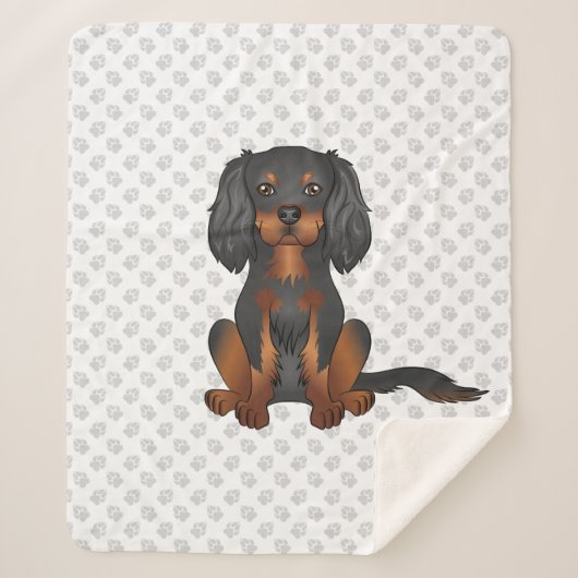 Zwart & Tan Cavalier King Charles Spaniel & poten Sherpa Deken (Voorkant)