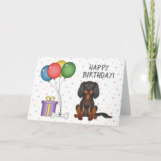 Zwart & Tan Cavalier King Charles Spaniel Verjaard Kaart (Voorkant)