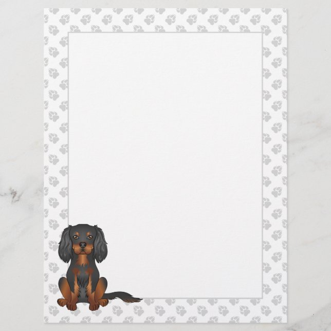 Zwart & Tan Cavalier King Charles Spaniel Zittend Briefhoofd (Voorkant)