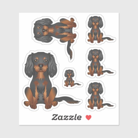 Zwart & Tan Cavalier King Charles Spaniel Zittend Sticker (Vel)