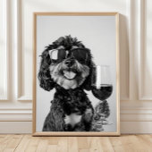 Zwart & Tan Cavapoo Drinkt Wijn Muurkunst, Zwart Poster