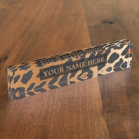 Zwart & Tan Cheetah Leopard Glam Gepersonaliseerd Naambordje (Zijkant)