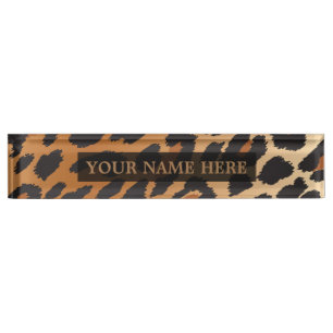 Zwart & Tan Cheetah Leopard Glam Gepersonaliseerd Naambordje
