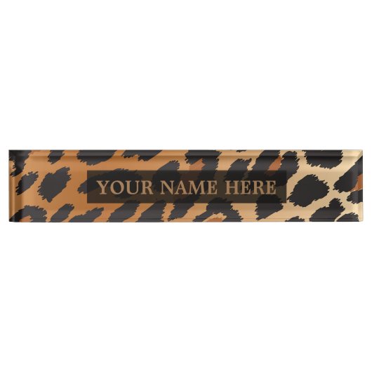Zwart & Tan Cheetah Leopard Glam Gepersonaliseerd Naambordje (Voorkant)