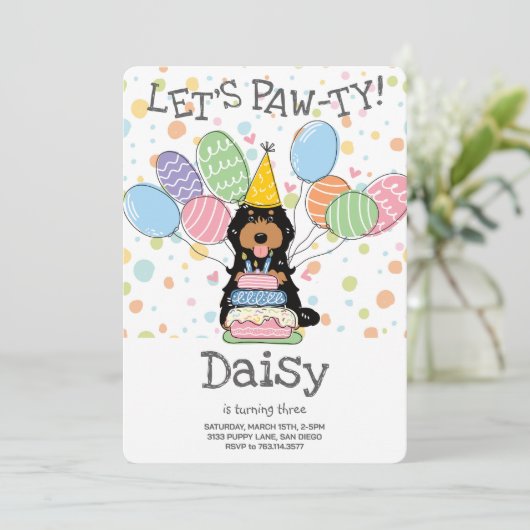 Zwart Tan Cockapoo Cavapoo Hond Verjaardagsfeest Kaart (Staand voorkant)