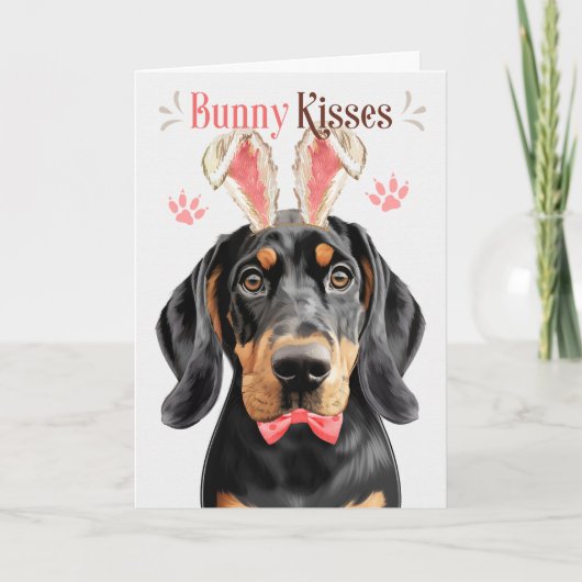 Zwart Tan Coonhound in Bunny Ears voor Pasen Feestdagen Kaart (Voorkant)
