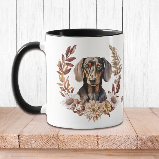 Zwart Tan Dachshund Hond Herfst krans Mok