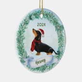 Zwart & Tan Dachshund Worst Hond Kerstkrans Keramisch Ornament (Rechts)