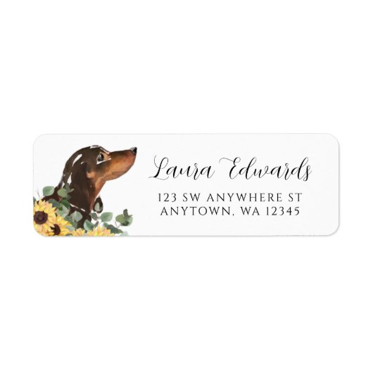 Zwart Tan Dachshund Zonnebloem Eucalyptus Etiket (Voorkant)