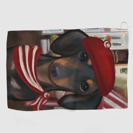 Zwart & Tan Doxie Golfhanddoek (Horizontaal)