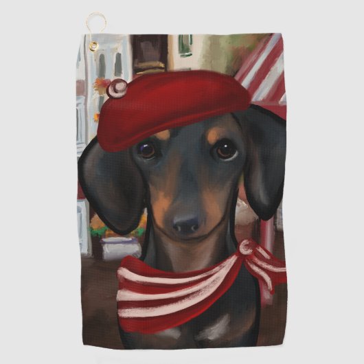 Zwart & Tan Doxie Golfhanddoek (Voorkant)