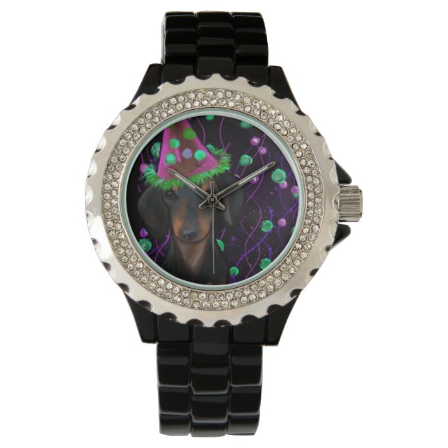 Zwart & Tan Doxie Horloge (Voorkant)