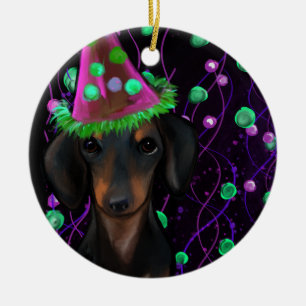 Zwart & Tan Doxie Keramisch Ornament