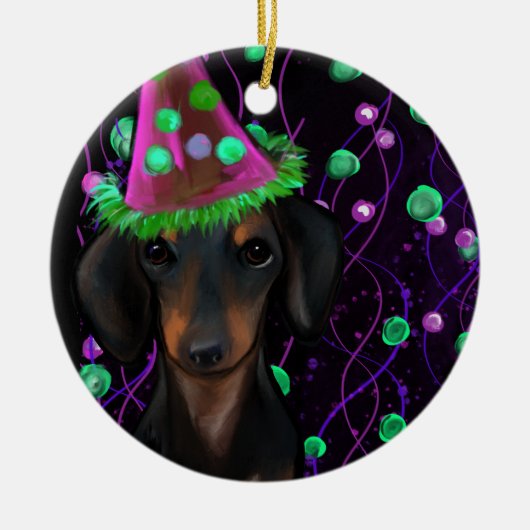 Zwart & Tan Doxie Keramisch Ornament (Voorkant)