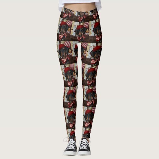 Zwart & Tan Doxie Leggings (Voorkant)