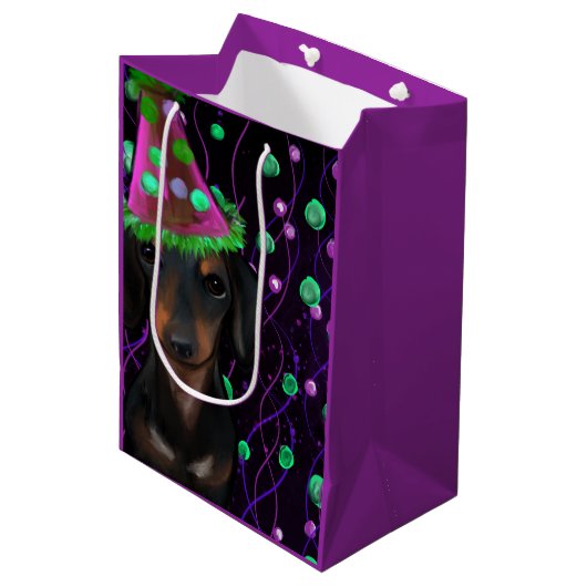 Zwart & Tan Doxie Medium Cadeauzakje (Voorkant Gekanteld)