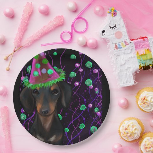 Zwart & Tan Doxie Papieren Bordje (Feest)