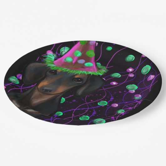 Zwart & Tan Doxie Papieren Bordje (Gekanteld)