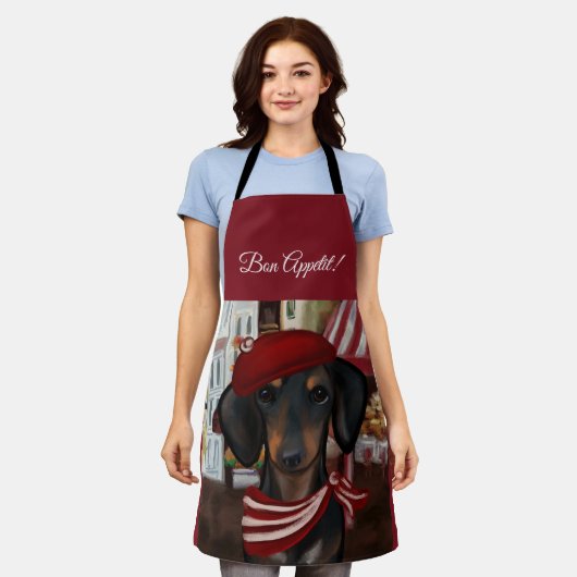 Zwart & Tan Doxie Schort (Gedragen)