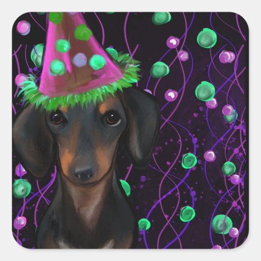 Zwart & Tan Doxie Vierkante Sticker (Voorkant)