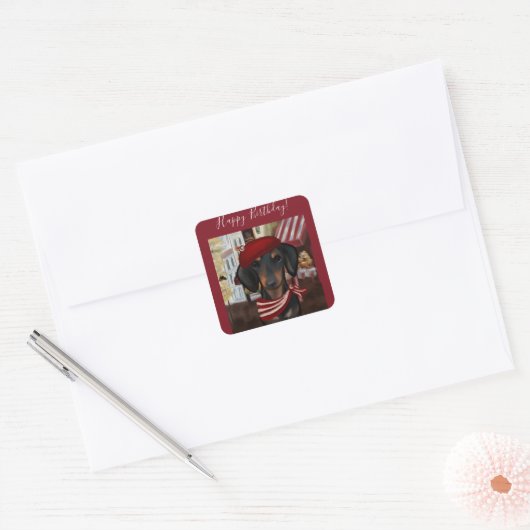 Zwart & Tan Doxie Vierkante Sticker (Envelop)
