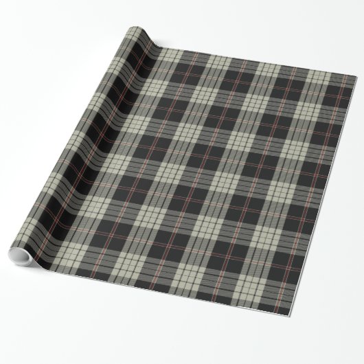 Zwart Tan Ecru Rood Tartan Plaid Cadeaupapier (Uitgerold)