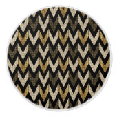 Zwart, Tan en Gold Herringbone gestructureerd ontw Keramische Knop (Voorkant)