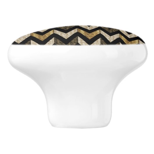 Zwart, Tan en Gold Herringbone gestructureerd ontw Keramische Knop (Zijkant)