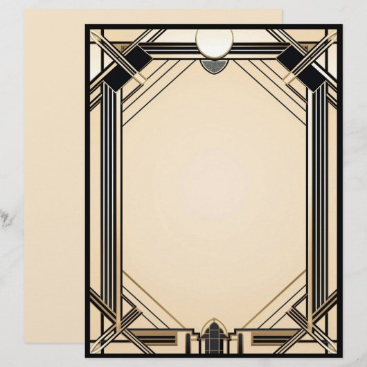 Zwart Tan en White Art Deco Lijst Briefhoofd (Voorkant / Achterkant)