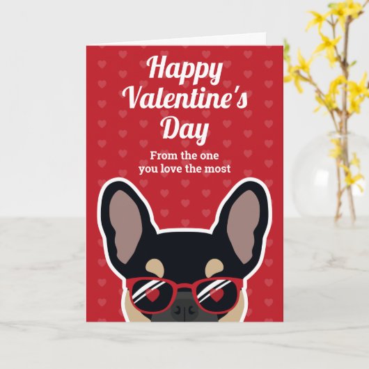 Zwart Tan Frans Bulldog Valentijnsdag Kaart (Gele Bloem)