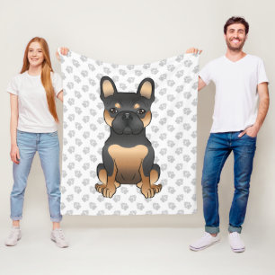 Zwart & Tan Franse Bulldog / Franse Cartoonhond Fleece Deken