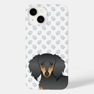 Zwart & Tan Lange Haren Dachshond Cartoon Hondenko Case-Mate iPhone 14 Hoesje