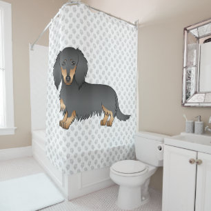 Zwart & Tan Lange Haren Dachshund Cartoon Hond & P Douchegordijn