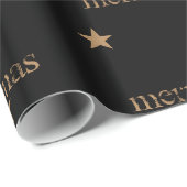Zwart & Tan Merry Christmas Star Gift Wrap Cadeaupapier (Rol Hoek)