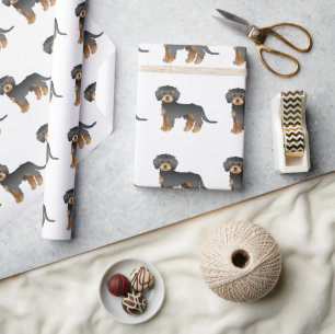 Zwart & Tan Mini Goldendoodle Cartoon Hondenpatroo Cadeaupapier