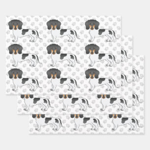 Zwart & Tan Pied Kortharige Dachshond Hondenpatroo Inpakpapier Vel